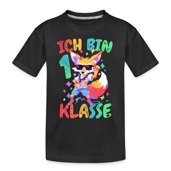 Ich Bin 1. Klasse Einschulung Fuchs Sonnenbrille - Kinder Premium Bio T-Shirt - Schwarz - Vorne