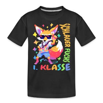 Schlauer Fuchs 1. Klasse Einschulung Geschenk - Kinder Premium Bio T-Shirt - Schwarz - Vorne