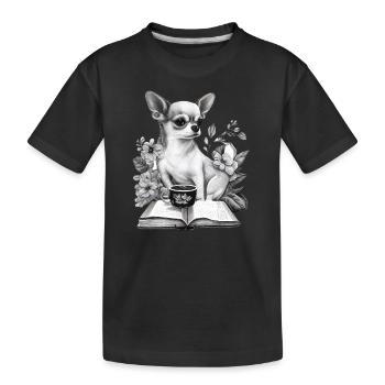 Chihuahua | Book | Coffee | Tea | Reading | - Kids' Premium Organic T-Shirt - black - Front