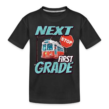 Nearest stop: First Class - Kids - Kids' Premium Organic T-Shirt - black - Front