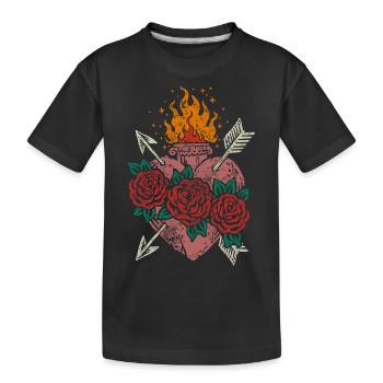 Flammenherz und Rose - Kinder Premium Bio T-Shirt - Schwarz - Vorne