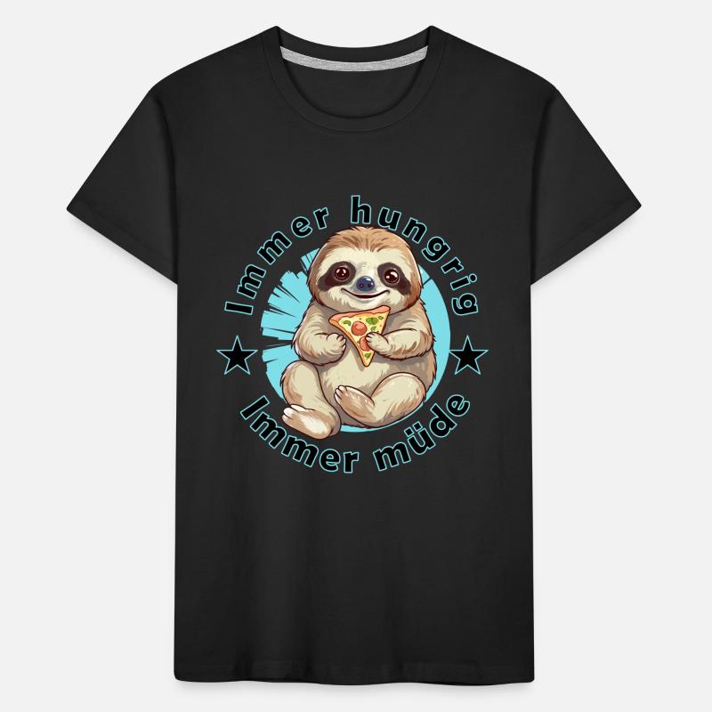 Faultier mit einem Stück Pizza müde und hungrig Kinder Premium Bio T-Shirt