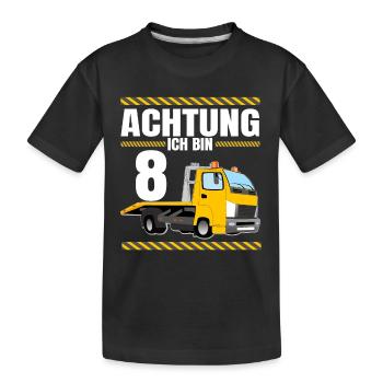 Achtung Ich Bin 8 Jahre Geburtstag Abschleppwagen - Kinder Premium Bio T-Shirt - Schwarz - Vorne