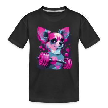 Pink Chihuahua | Fitness Girl Gym Sport Dumbbell - Kids' Premium Organic T-Shirt - black - Front