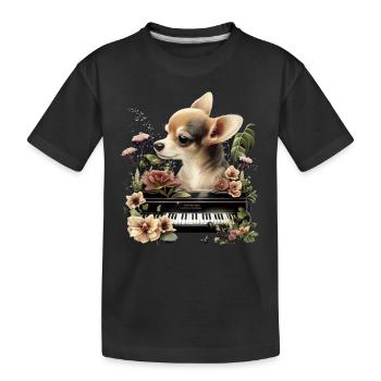 Chihuahua spielt Klavier Piano Klassische Musik - Kinder Premium Bio T-Shirt - Schwarz - Vorne