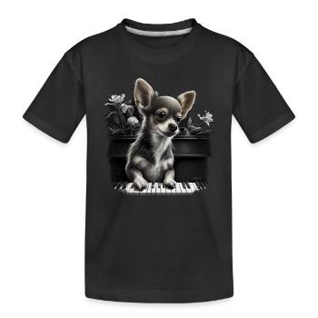 Chihuahua spielt Klavier Piano Klassische Musik - Kinder Premium Bio T-Shirt - Schwarz - Vorne