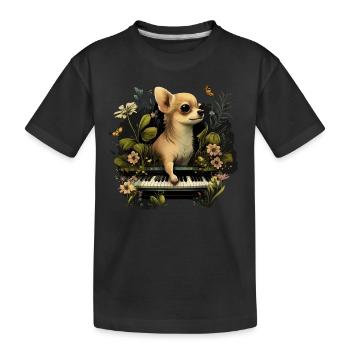 Chihuahua spielt Klavier Piano Klassische Musik - Kinder Premium Bio T-Shirt - Schwarz - Vorne