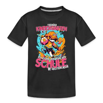 Goodbye Kindergarten: Fußball 2023 Einschulung - Kinder Premium Bio T-Shirt - Schwarz - Vorne