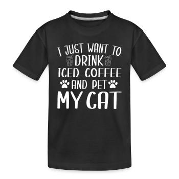 Cute iced coffee and cats fan - Kids' Premium Organic T-Shirt - black - Front