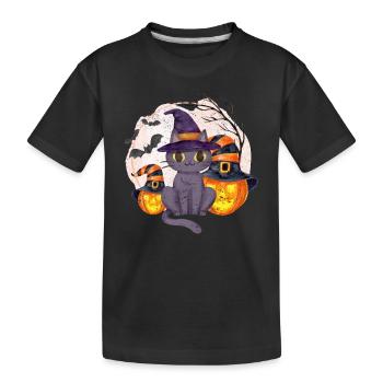 Halloween Mignon Chat Citrouille Chapeau de Sorcière Drôle - T-shirt bio Premium Enfant - noir - Devant
