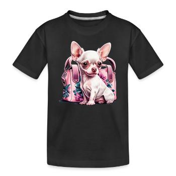 Pink Chihuahua | Rosa Handtasche Welpe Girlie - Kinder Premium Bio T-Shirt - Schwarz - Vorne