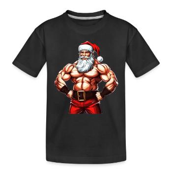 Santasaurus Flex: Bodybuilder de Noël avec le Père Noël - T-shirt bio Premium Enfant - noir - Devant