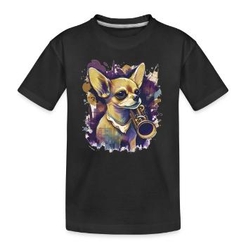 Chihuahua | Saxophon Musik Band Lustiger Hund - Kinder Premium Bio T-Shirt - Schwarz - Vorne