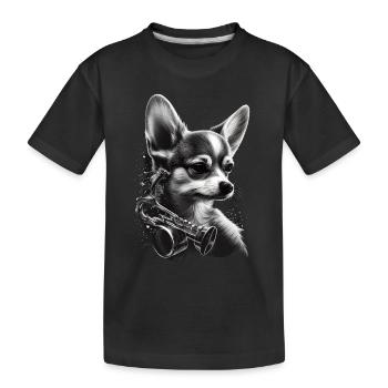 Chihuahua | Saxophon Musik Band Lustiger Hund - Kinder Premium Bio T-Shirt - Schwarz - Vorne