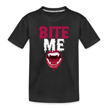 Beißen Sie mich Halloween Vampir blutige Zähne - Kinder Premium Bio T-Shirt - Schwarz - Vorne