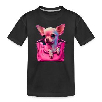 Pink Chihuahua | Rosa Handtasche Welpe Girlie - Kinder Premium Bio T-Shirt - Schwarz - Vorne
