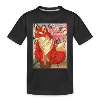 Waldbewohner Sakura Kirschblüten Geschenk Fuchs - Kinder Premium Bio T-Shirt - Schwarz - Vorne