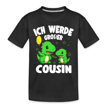 Dinos bald Großer Cousin Werde Großer Cousin - Kinder Premium Bio T-Shirt - Schwarz - Vorne