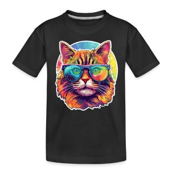 Cat Hippie 60s 70s - Kids' Premium Organic T-Shirt - black - Front