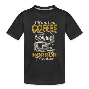 Ich laufe auf Kaffee und Horrorfilme Lustiger - Kinder Premium Bio T-Shirt - Schwarz - Vorne