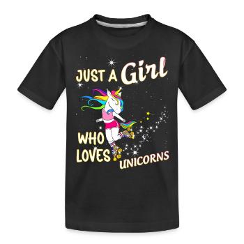 Einhorn Skate Roller Geschenk Frau und Mädchen - Kinder Premium Bio T-Shirt - Schwarz - Vorne