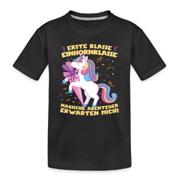 Erste Klasse Einhornklasse - Kinder Premium Bio T-Shirt - Schwarz - Vorne