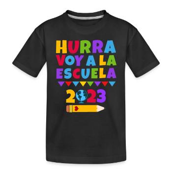 Hurra ich komme in die Schule Erstklässler - Kinder Premium Bio T-Shirt - Schwarz - Vorne