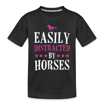 Facilement distrait par les chevaux - T-shirt bio Premium Enfant - noir - Devant