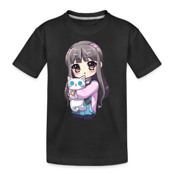 Anime Katzen Kawaii Teen Otaku Mädchen Mit Katze - Kinder Premium Bio T-Shirt - Schwarz - Vorne