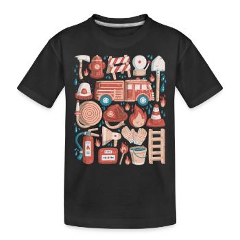 Feuerwehr Doodles Feuerwehrauto Feuerwehrmann - Kinder Premium Bio T-Shirt - Schwarz - Vorne