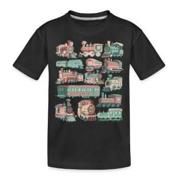Zug Doodles Lokomotive Eisenbahn Lok Gleise Bahn - Kinder Premium Bio T-Shirt - Schwarz - Vorne