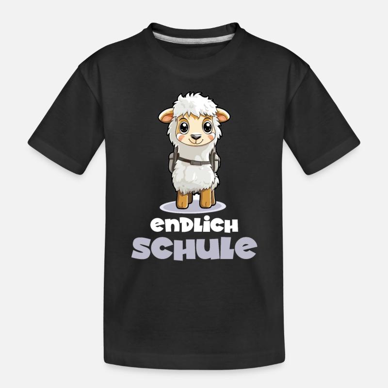 Endlich Schule Lama - Kinder Premium Bio T-Shirt - Schwarz