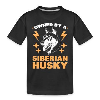 Im Besitz eines Siberian Huskys Siberian Sled Dog - Kinder Premium Bio T-Shirt - Schwarz - Vorne
