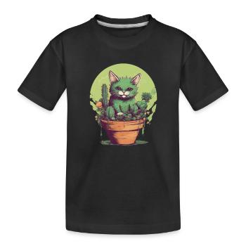 Güne Katze im Topf mit grünen Pflanzen - Kinder Premium Bio T-Shirt - Schwarz - Vorne