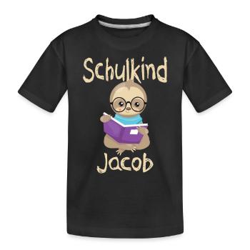 Schulkind Jacob Faultier - Kinder Premium Bio T-Shirt - Schwarz - Vorne