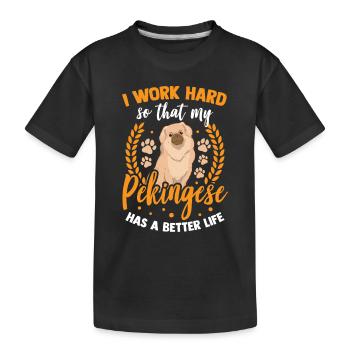 Arbeite für meinen Pekinese Peking-Palasthund - Kinder Premium Bio T-Shirt - Schwarz - Vorne