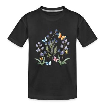 colorful flower meadow with butterflies - Kids' Premium Organic T-Shirt - black - Front