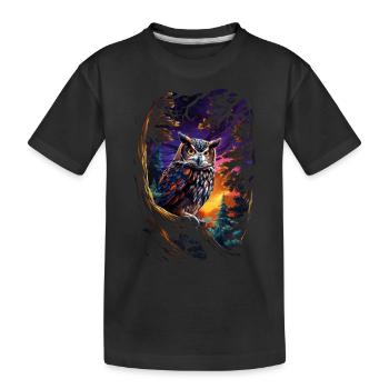 Beautiful owl with big eyes at night - Kids' Premium Organic T-Shirt - black - Front