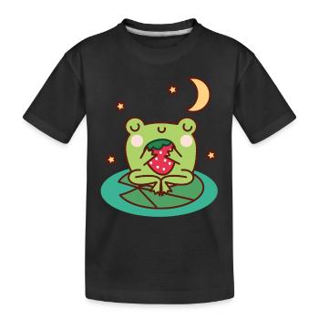 Frog with Strawberry on Lily Pad - Kids' Premium Organic T-Shirt - black - Front