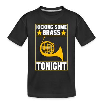 Horn Blechblasinstrument - Kinder Premium Bio T-Shirt - Schwarz - Vorne