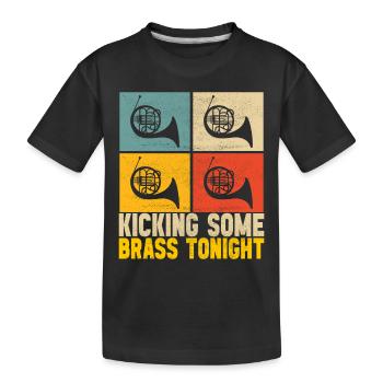 Horn Blechblasinstrument - Kinder Premium Bio T-Shirt - Schwarz - Vorne