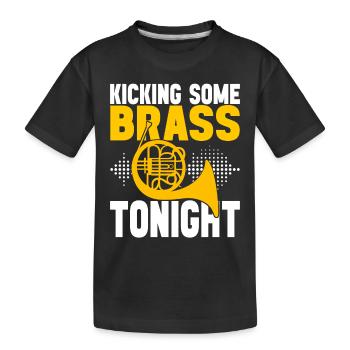 Horn Blechblasinstrument - Kinder Premium Bio T-Shirt - Schwarz - Vorne