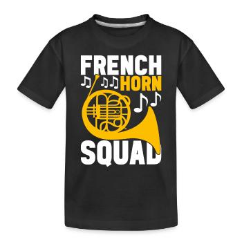 Horn Blechblasinstrument - Kinder Premium Bio T-Shirt - Schwarz - Vorne