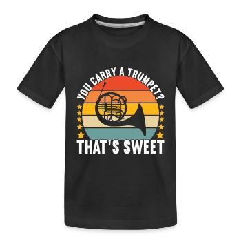 Horn Blechblasinstrument - Kinder Premium Bio T-Shirt - Schwarz - Vorne