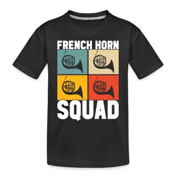 Horn Blechblasinstrument - Kinder Premium Bio T-Shirt - Schwarz - Vorne