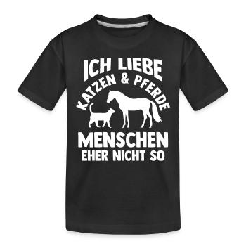 Katzen Pferdeliebhaber Katzenliebhaber Pferde - Kinder Premium Bio T-Shirt - Schwarz - Vorne