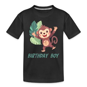 Anniversaire - Singe mignon sautant à travers la forêt - T-shirt bio Premium Enfant - noir - Devant