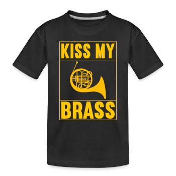 Horn Blechblasinstrument - Kinder Premium Bio T-Shirt - Schwarz - Vorne