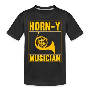 Horn Blechblasinstrument - Kinder Premium Bio T-Shirt - Schwarz - Vorne
