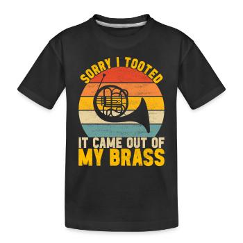 Horn Blechblasinstrument - Kinder Premium Bio T-Shirt - Schwarz - Vorne